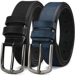 Mens Belt,leather Dress Belt - Black And Blue 2 Pack Belt，casual Wear Jeans😒